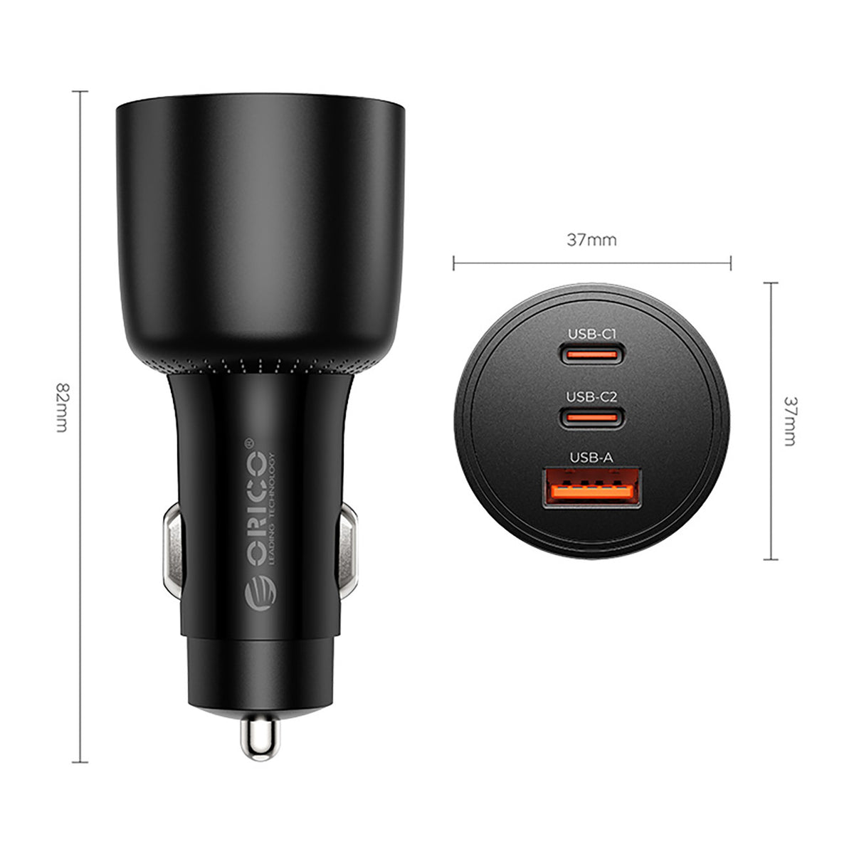 Orico PowerLink 165W USB-A + 2x USB-C automobilio įkroviklis - juodas -- Car chargers