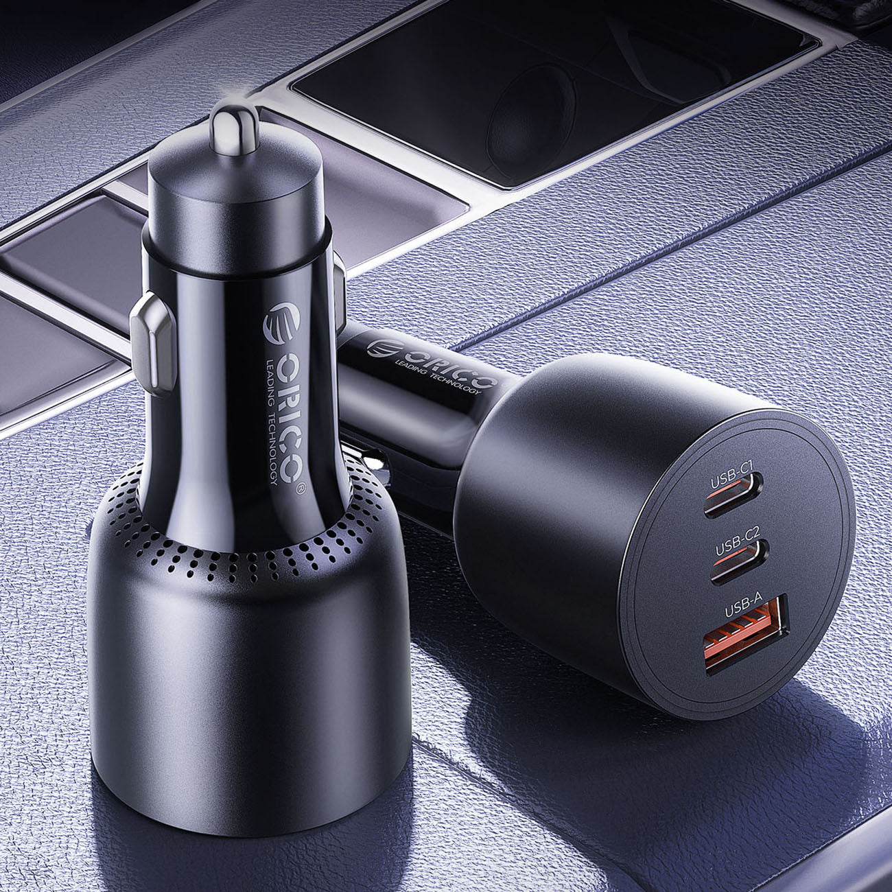Orico PowerLink 165W USB-A + 2x USB-C automobilio įkroviklis - juodas -- Car chargers