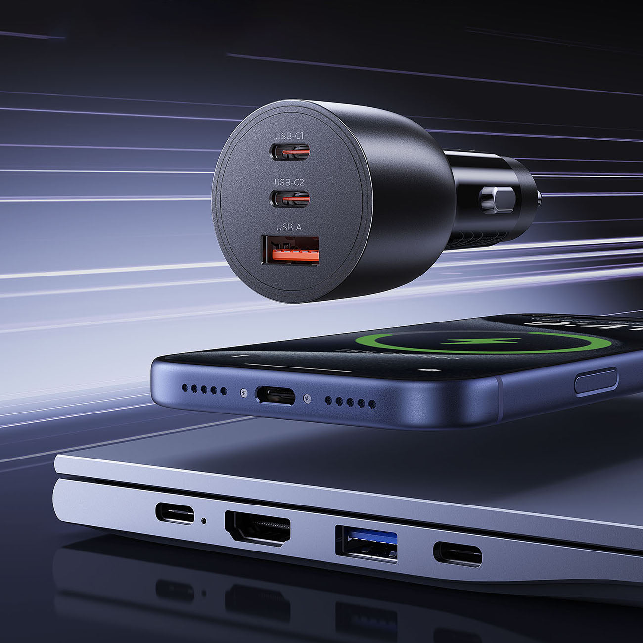 Orico PowerLink 165W USB-A + 2x USB-C automobilio įkroviklis - juodas -- Car chargers