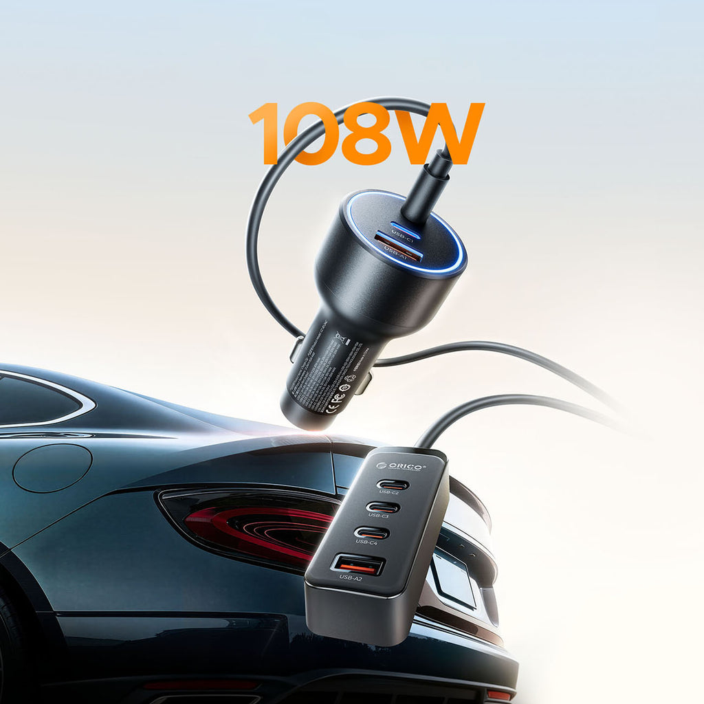 Orico ChargeClip 108W automobilinis įkroviklis 2x USB-A + 4x USB-C su segtuku - juodas -- Car chargers