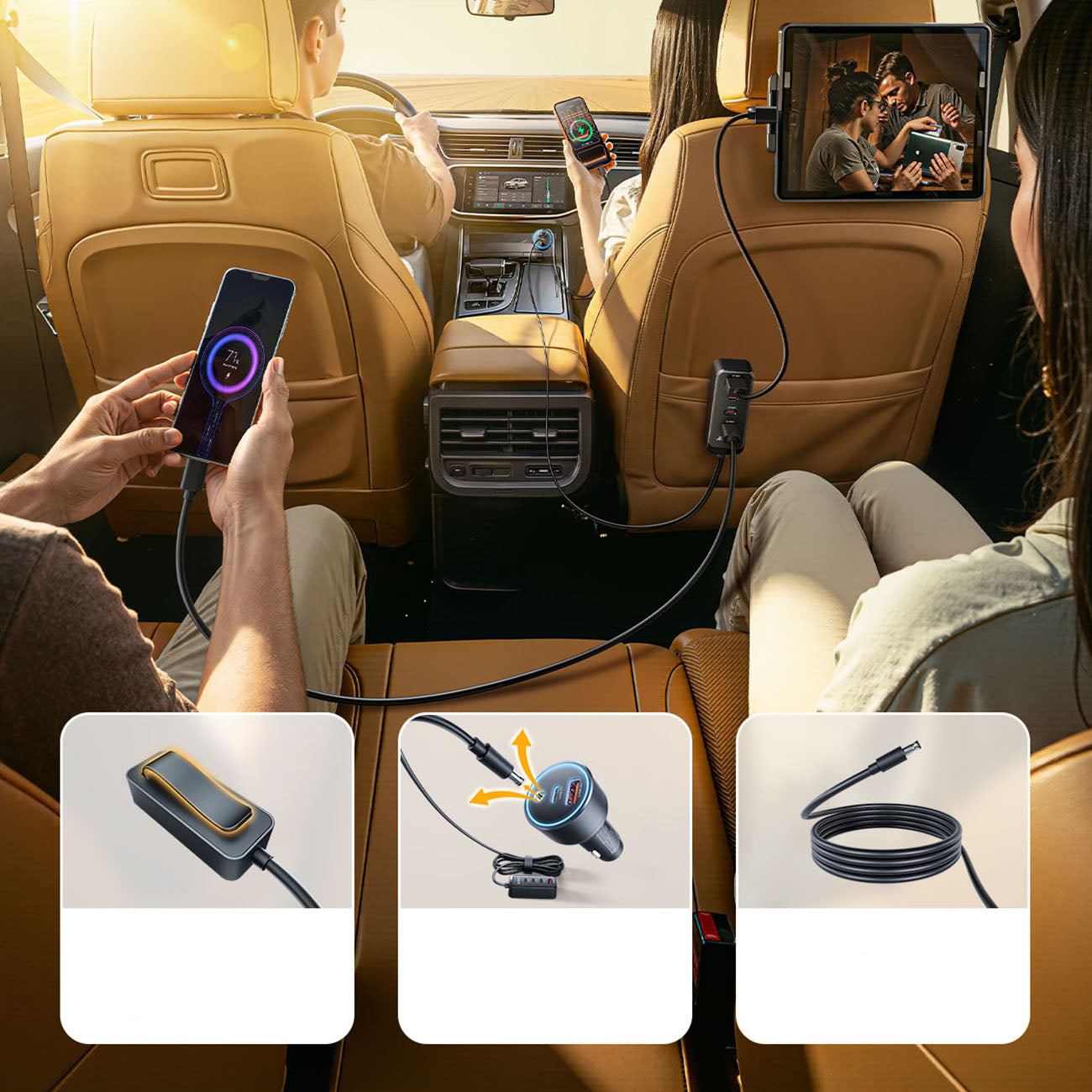 Orico ChargeClip 108W automobilinis įkroviklis 2x USB-A + 4x USB-C su segtuku - juodas -- Car chargers