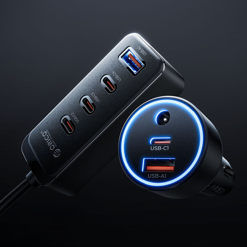 Orico ChargeClip 108W automobilinis įkroviklis 2x USB-A + 4x USB-C su segtuku - juodas -- Car chargers