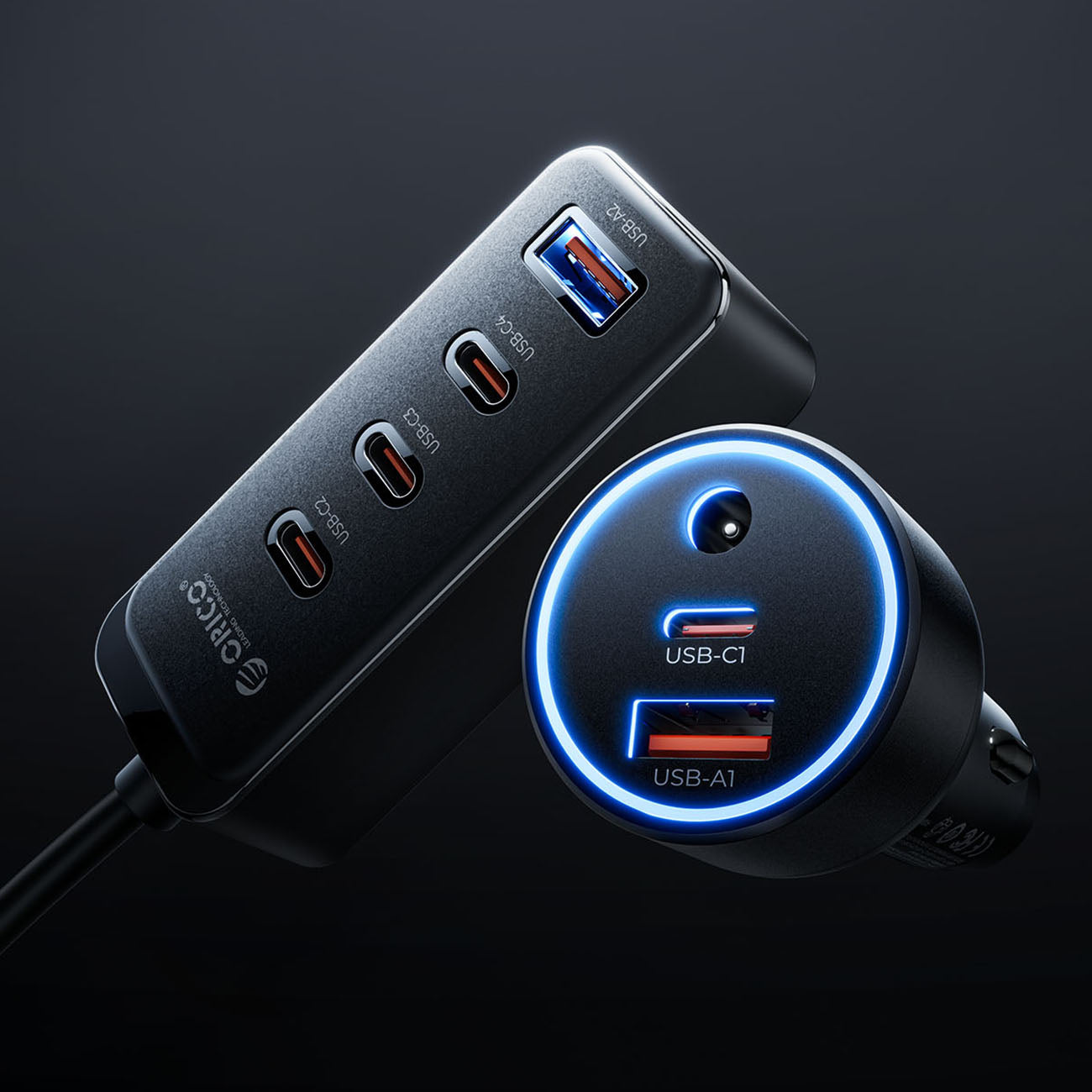 Orico ChargeClip 108W automobilinis įkroviklis 2x USB-A + 4x USB-C su segtuku - juodas -- Car chargers