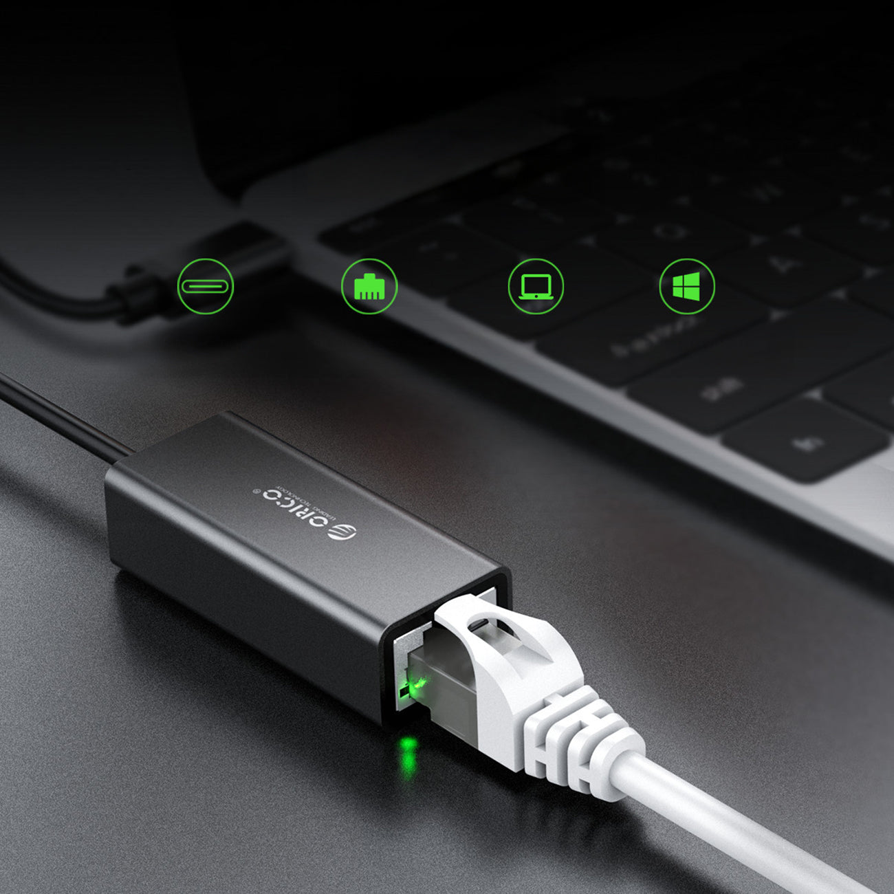 Orico XC-R45-V1 USB-C į RJ45 Gigabit Ethernet 1 Gbps tinklo adapteris - Juodas -- Network Adapters