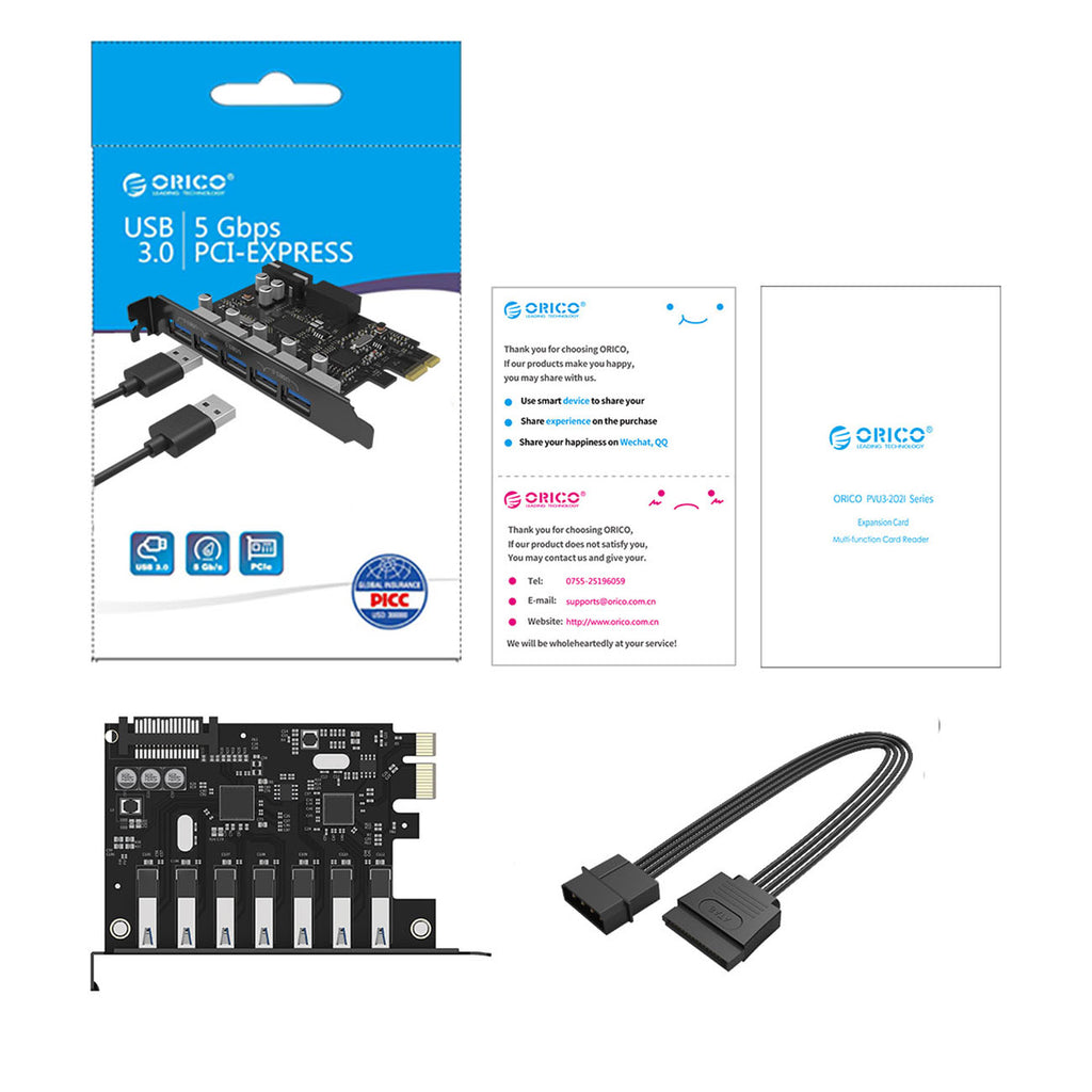 Orico PVU3 PCI-E 7x USB 3.0 Išplėtimo kortelė staliniams kompiuteriams - Juodas -- Uncategorized