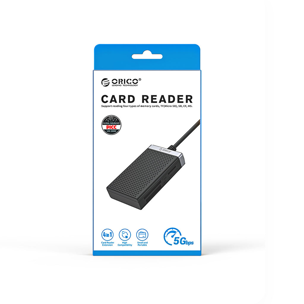 Orico CL4D-A3 USB-A 3.0 SD microSD CF MS 5 Gb/s Atminties kortelių skaitytuvas - Juoda ir sidabrinė -- Memory Card Readers