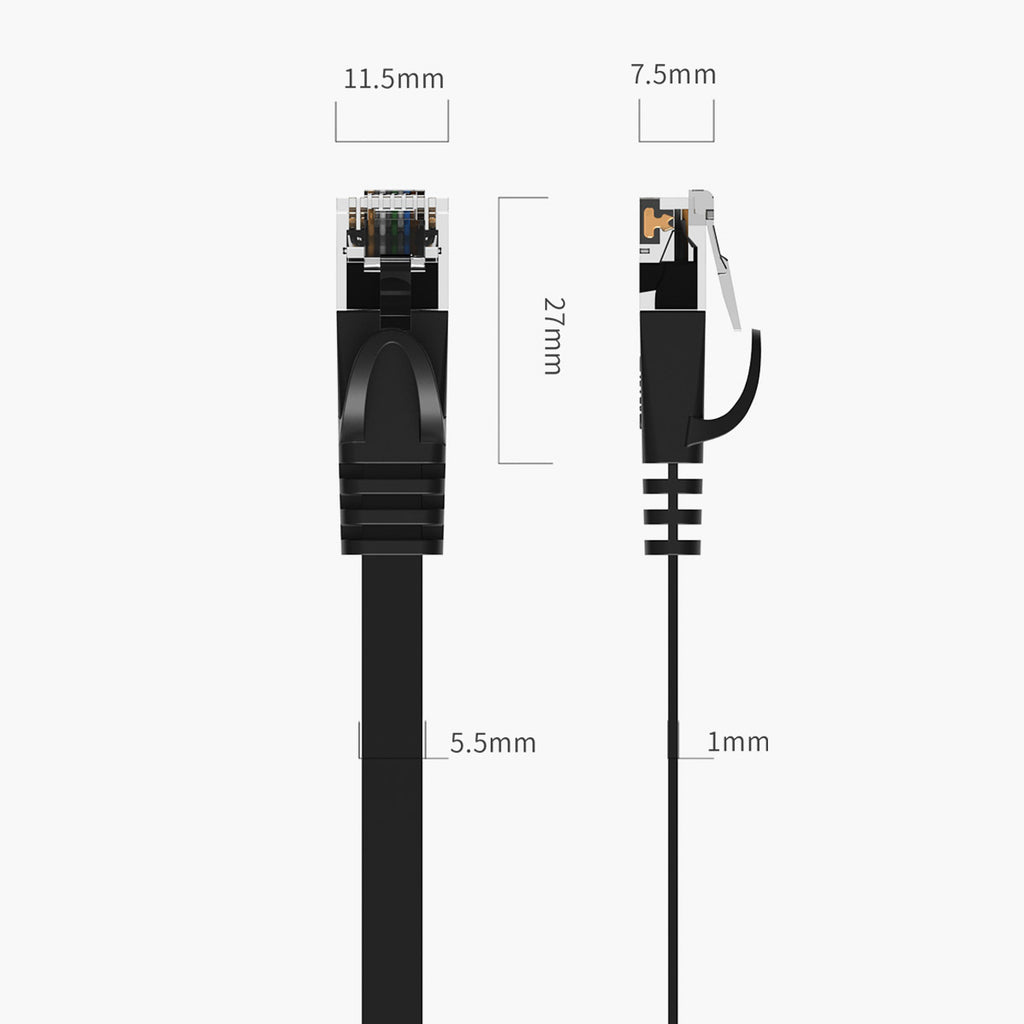 Orico PUG-C7B CAT7 10Gbps RJ45 Ethernet tinklo kabelis interneto LAN plokščias 5m - juodas -- Network Cables