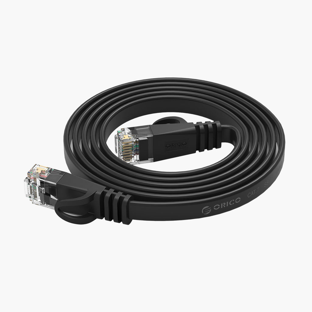 Orico PUG-C7B CAT7 10Gbps RJ45 Ethernet tinklo kabelis interneto LAN plokščias 8m - juodas -- Network Cables
