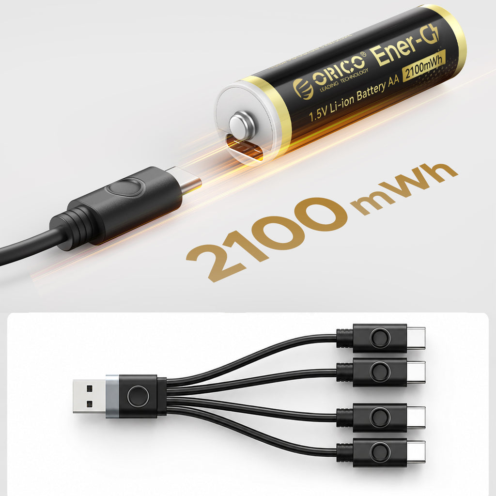 Orico Ener-G EG5C litio akumuliatorius 1,5V 2100mWh AA USB-C pakraunamas akumuliatorius su įkrovimo kabelu 4 vnt. --...