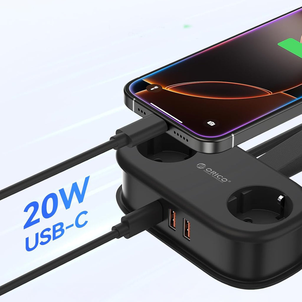 Orico AP3 20W GaN 5in1 maitinimo šakotuvas 2x AC + 2x USB-A + 1x USB-C – juodas -- Cell phone cables