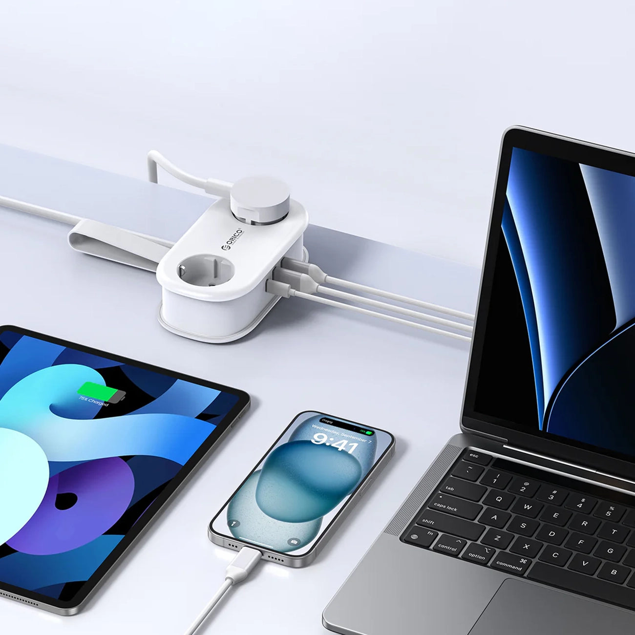 Orico AP3 20W GaN 5in1 maitinimo šakotuvas 2x AC + 2x USB-A + 1x USB-C – baltas -- Cell phone cables