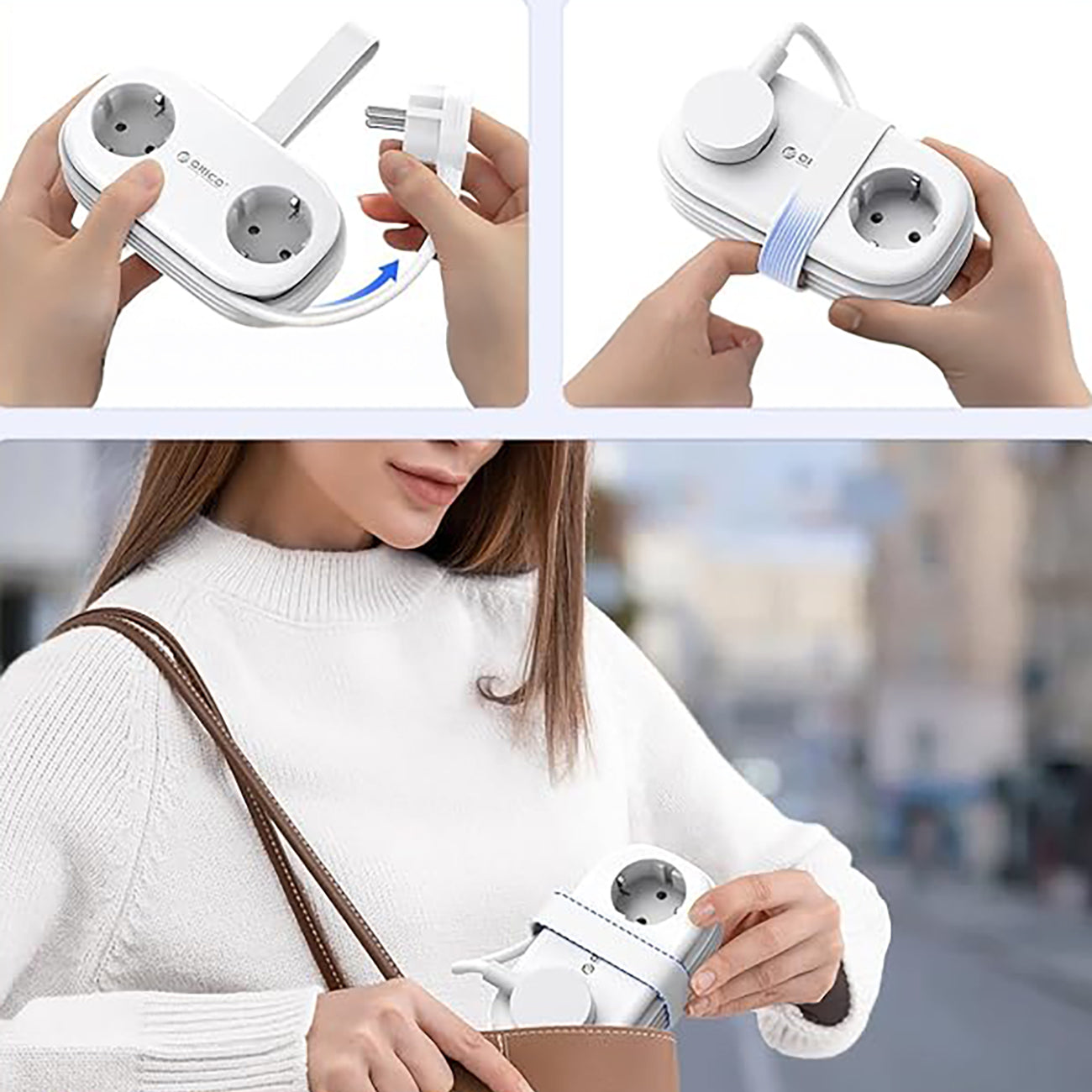 Orico AP3 20W GaN 5in1 maitinimo šakotuvas 2x AC + 2x USB-A + 1x USB-C – baltas -- Cell phone cables