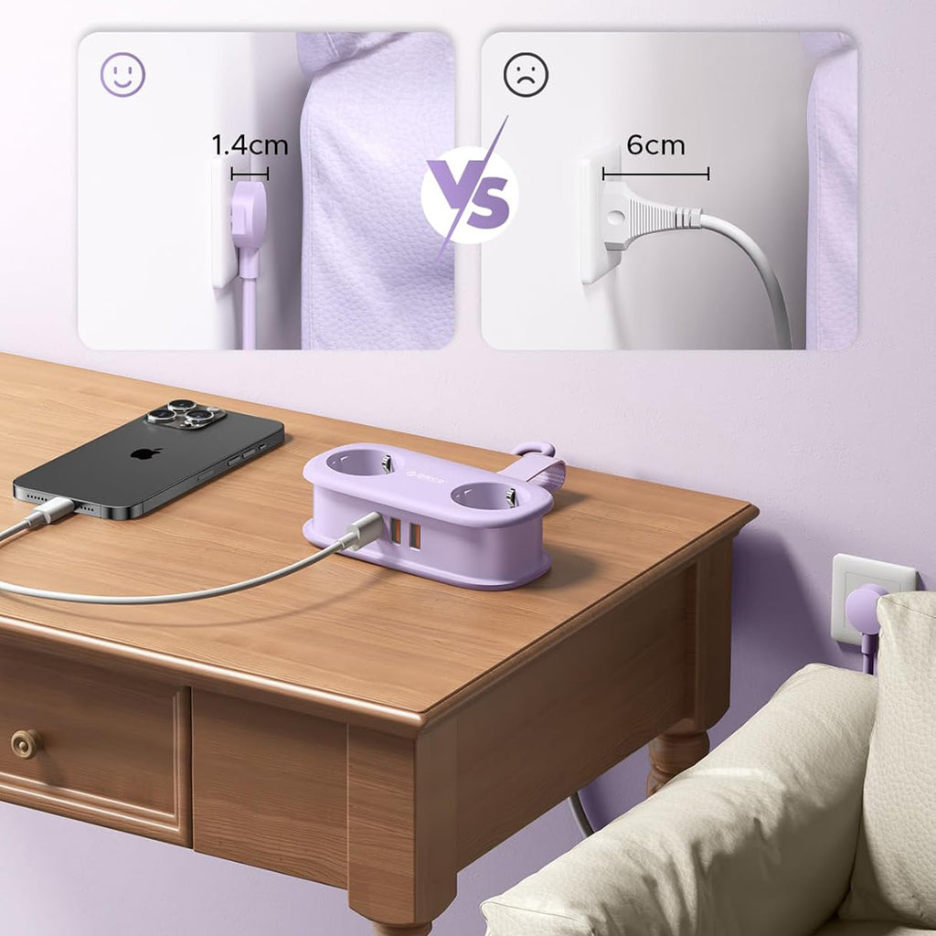 Orico AP3 20W GaN 5in1 maitinimo šakotuvas 2x AC + 2x USB-A + 1x USB-C – violetinis -- Cell phone cables