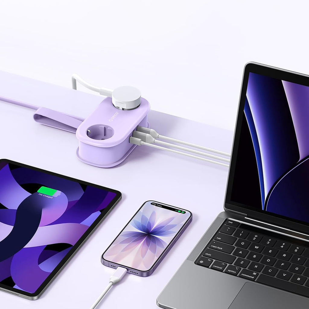 Orico AP3 20W GaN 5in1 maitinimo šakotuvas 2x AC + 2x USB-A + 1x USB-C – violetinis -- Cell phone cables