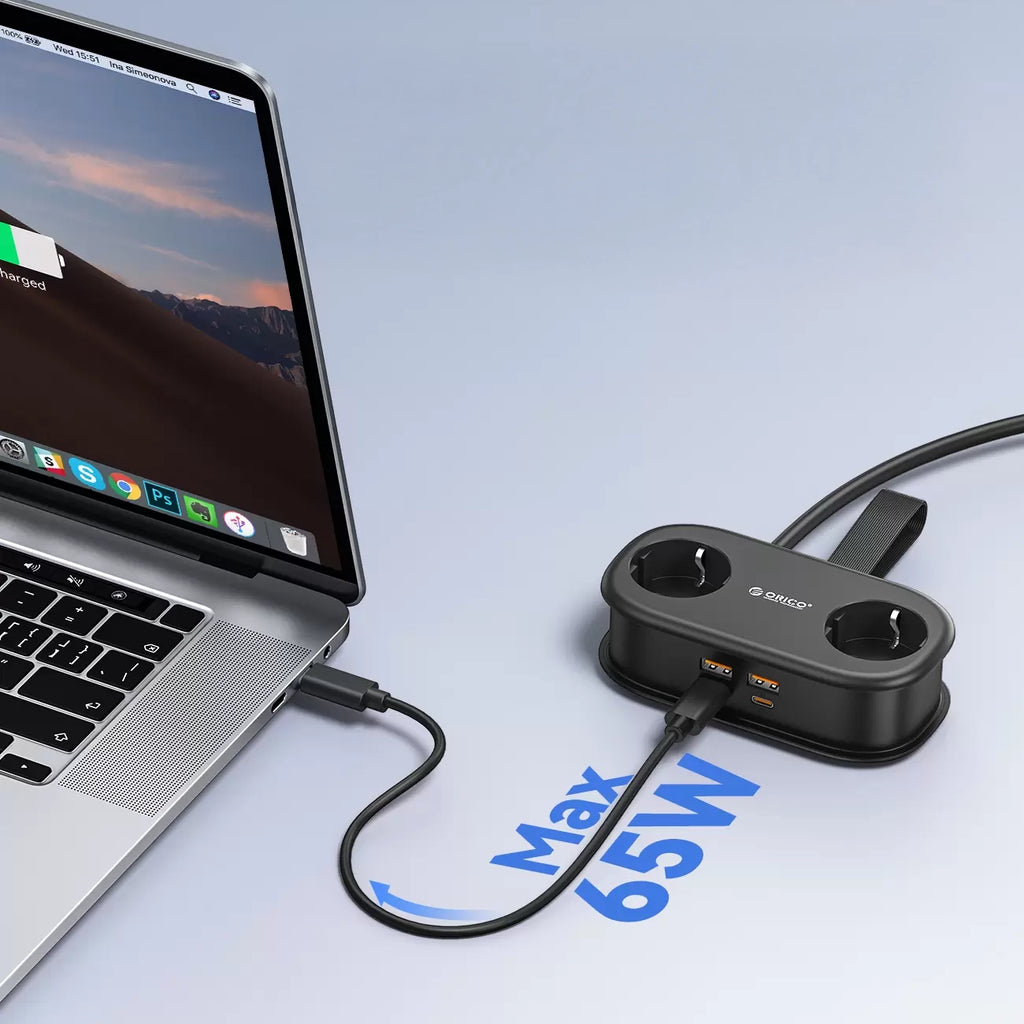 Orico AP3 65W GaN 6in1 maitinimo šakotuvas 2x AC + 2x USB-A + 2x USB-C – juodas -- Cell phone cables