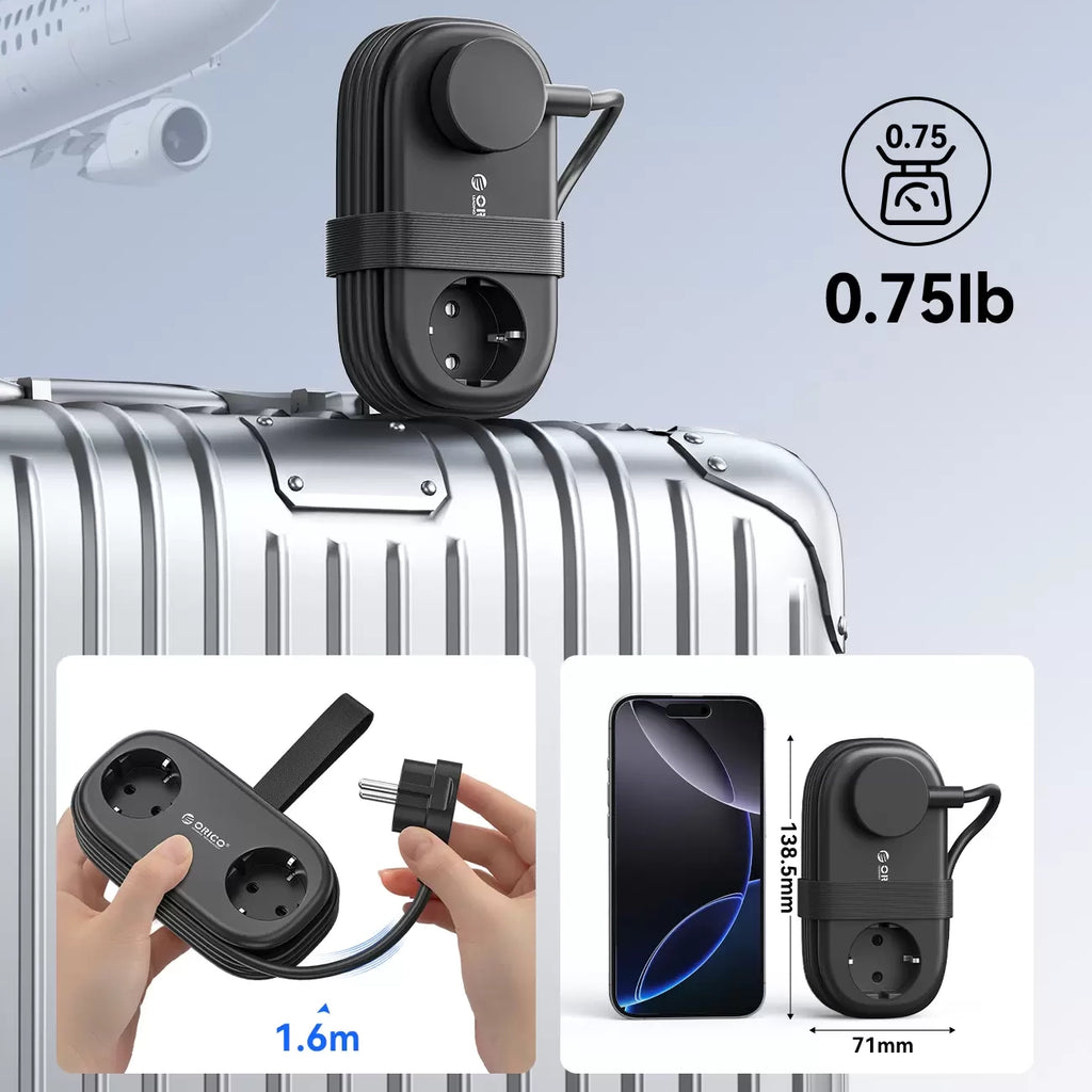 Orico AP3 65W GaN 6in1 maitinimo šakotuvas 2x AC + 2x USB-A + 2x USB-C – juodas -- Cell phone cables
