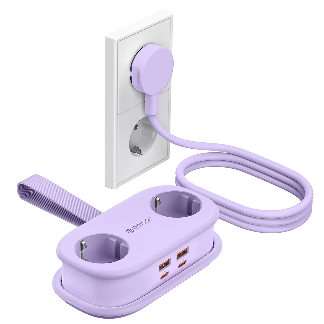 Orico AP3 65W GaN 6in1 maitinimo šakotuvė 2x AC + 2x USB-A + 2x USB-C - violetinė -- Cell phone cables