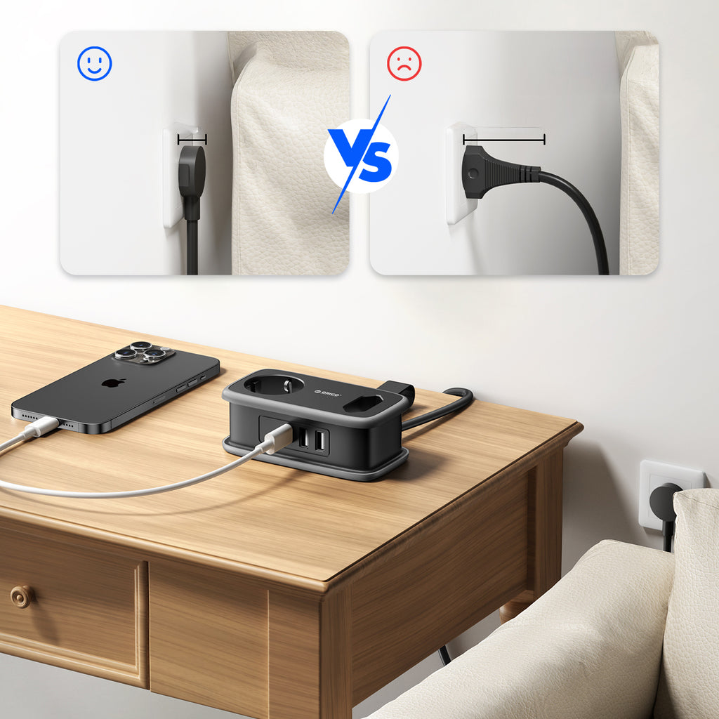 Orico APP 15,5W 5in1 maitinimo šakotuvė 2x AC + 2x USB-A + 1x USB-C - juoda -- Cell phone cables