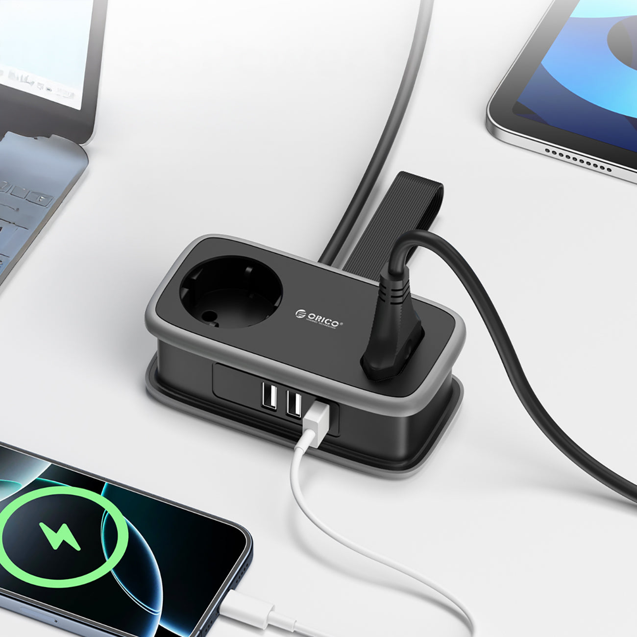 Orico APP 15,5W 5in1 maitinimo šakotuvė 2x AC + 2x USB-A + 1x USB-C - juoda -- Cell phone cables