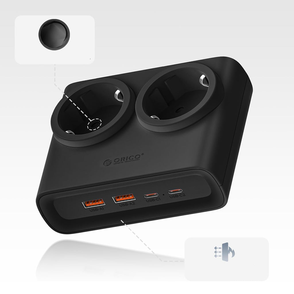 Orico PDC25 25W 6in1 prailgintuvas 2x AC + 2x USB-A + 2x USB-C - juodas -- Cell phone cables