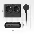Orico PDC25 25W 6in1 prailgintuvas 2x AC + 2x USB-A + 2x USB-C - juodas -- Cell phone cables