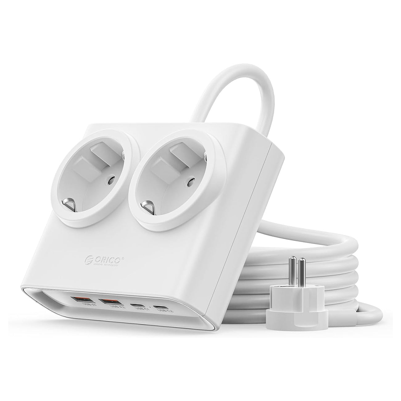 Orico PDC25 25W 6in1 prailgintuvas 2x AC + 2x USB-A + 2x USB-C - baltas -- Cell phone cables