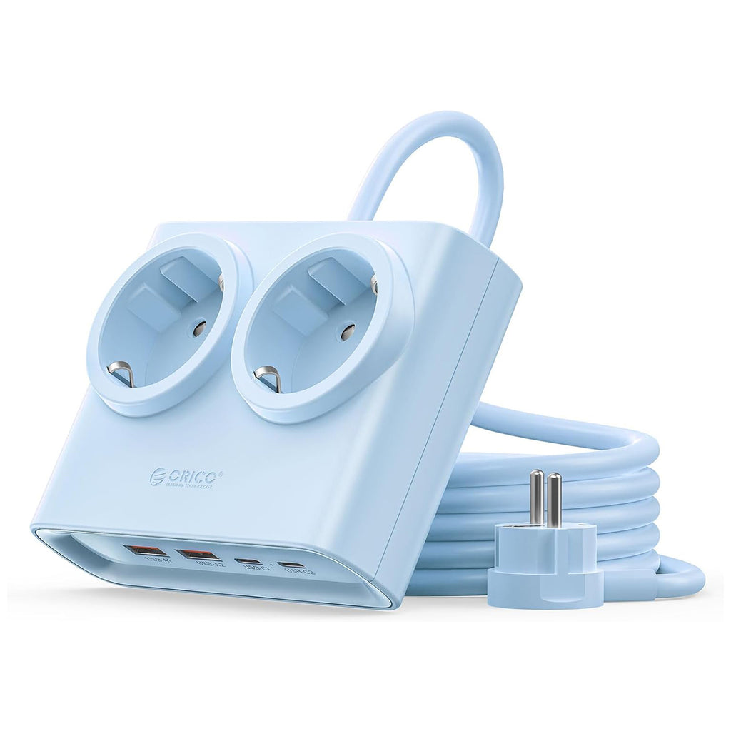 Orico PDC25 25W 6in1 prailgintuvas 2x AC + 2x USB-A + 2x USB-C - mėlynas -- Cell phone cables