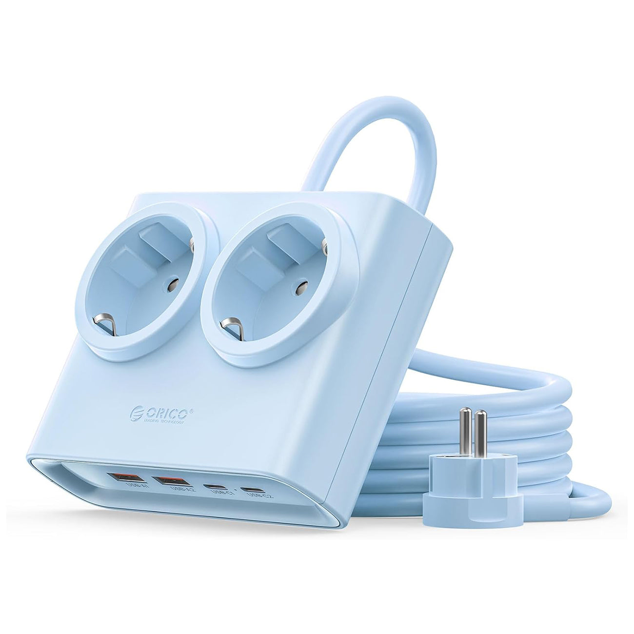 Orico PDC25 25W 6in1 prailgintuvas 2x AC + 2x USB-A + 2x USB-C - mėlynas -- Cell phone cables