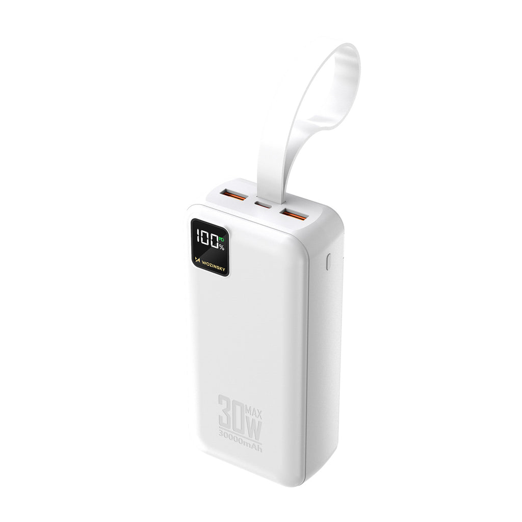 Wozinsky W8-W 30000mAh 30W powerbankas 2x USB-A ir USB-C su žibintu - Baltas -- Powerbanks