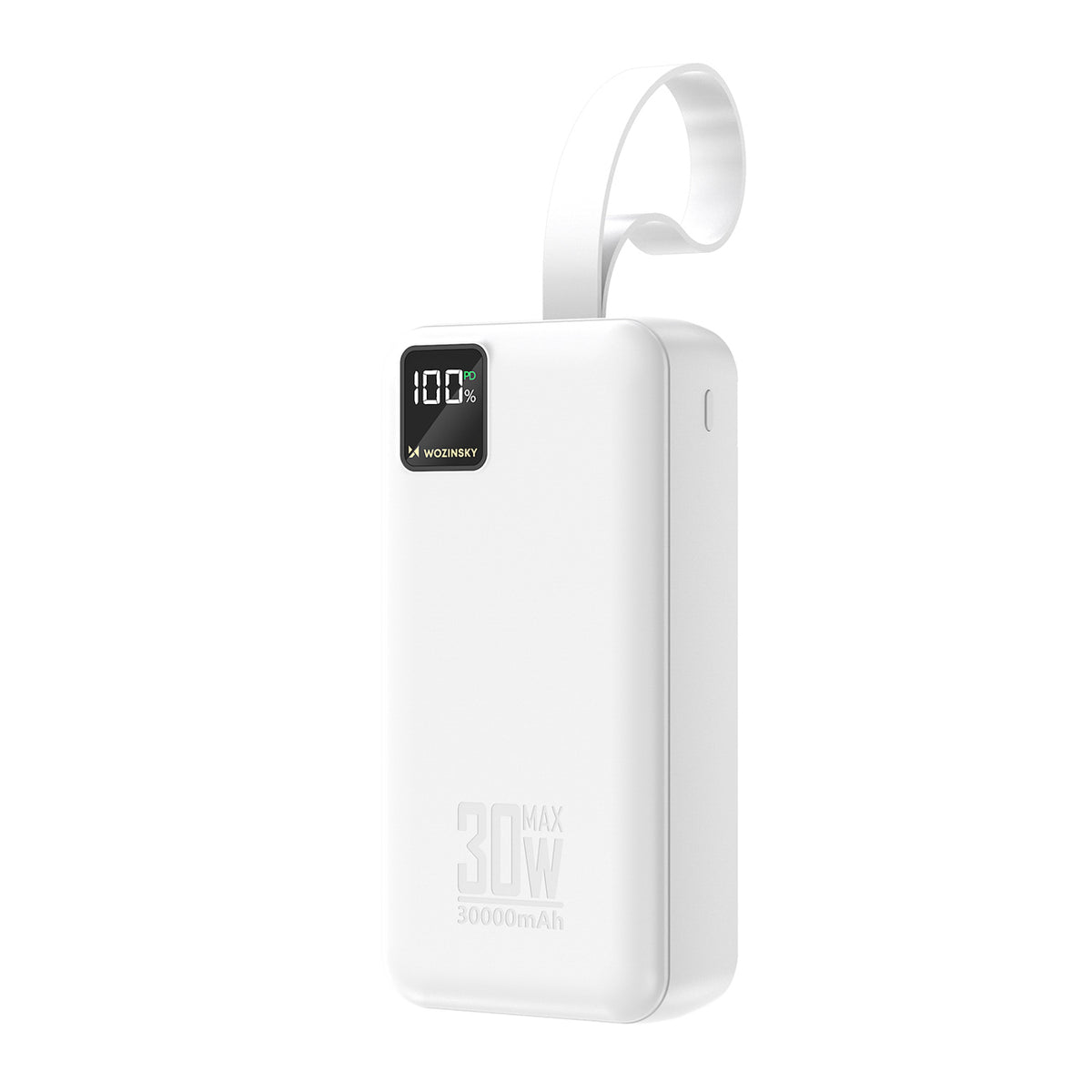 Wozinsky W8-W 30000mAh 30W powerbankas 2x USB-A ir USB-C su žibintu - Baltas -- Powerbanks