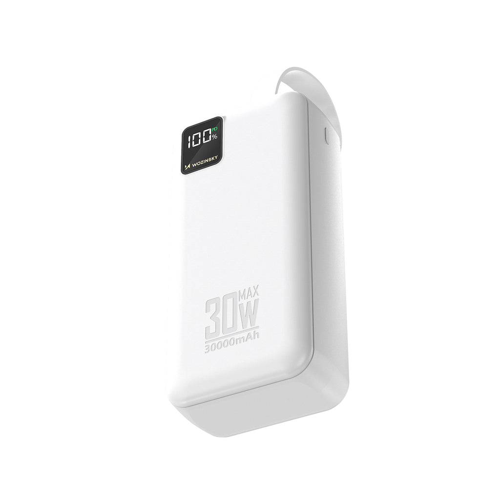 Wozinsky W8-W 30000mAh 30W powerbankas 2x USB-A ir USB-C su žibintu - Baltas -- Powerbanks