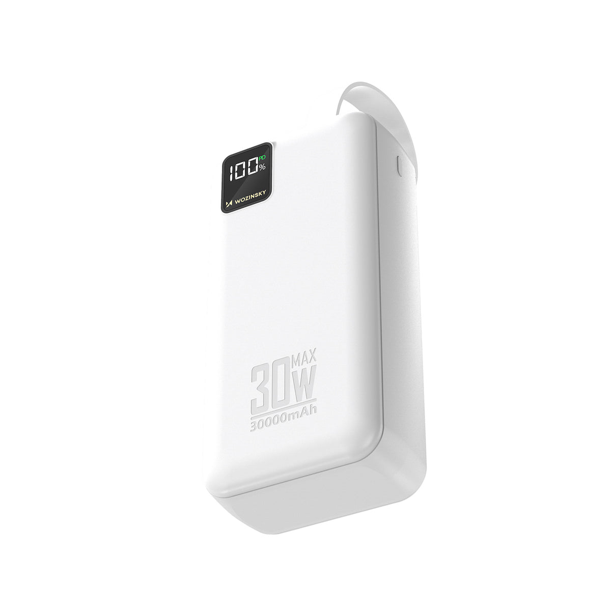 Wozinsky W8-W 30000mAh 30W powerbankas 2x USB-A ir USB-C su žibintu - Baltas -- Powerbanks