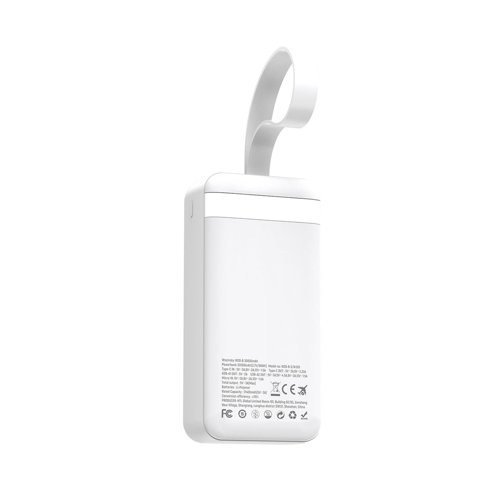 Wozinsky W8-W 30000mAh 30W powerbankas 2x USB-A ir USB-C su žibintu - Baltas -- Powerbanks