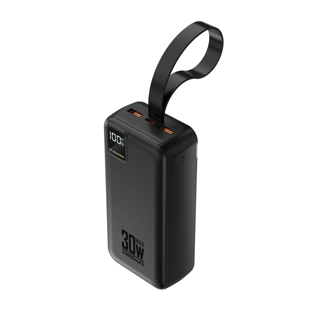 Wozinsky W8-W 30000 mAh 30W powerbankas 2x USB-A ir USB-C su žibintu - Juodas -- Powerbanks
