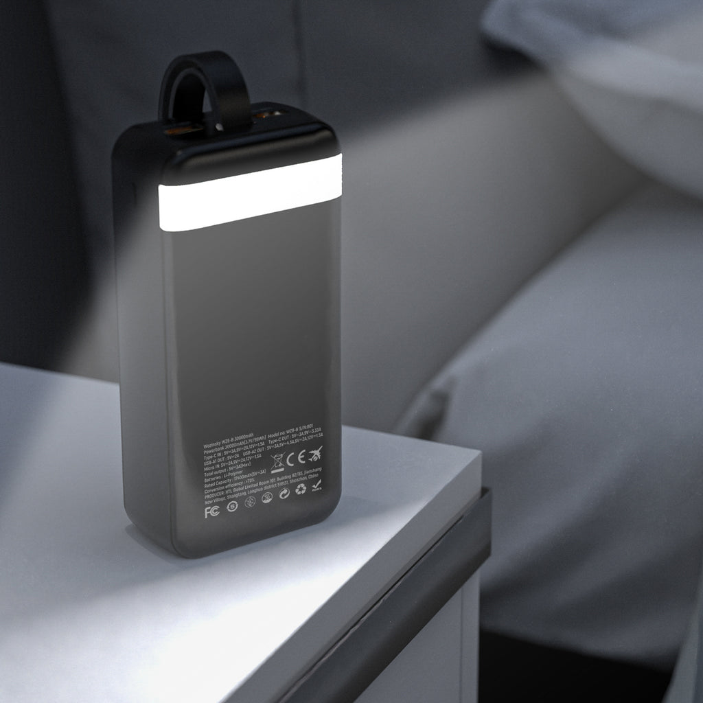 Wozinsky W8-W 30000 mAh 30W powerbankas 2x USB-A ir USB-C su žibintu - Juodas -- Powerbanks