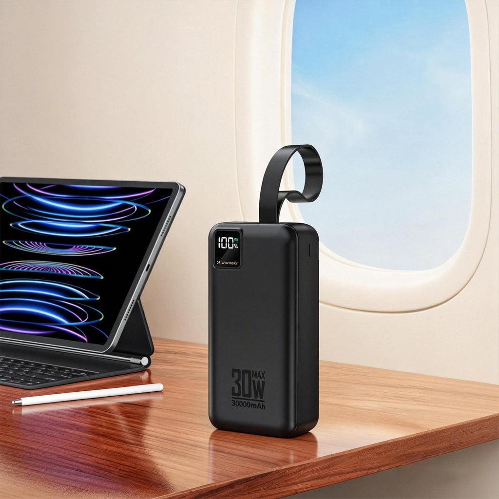 Wozinsky W8-W 30000 mAh 30W powerbankas 2x USB-A ir USB-C su žibintu - Juodas -- Powerbanks