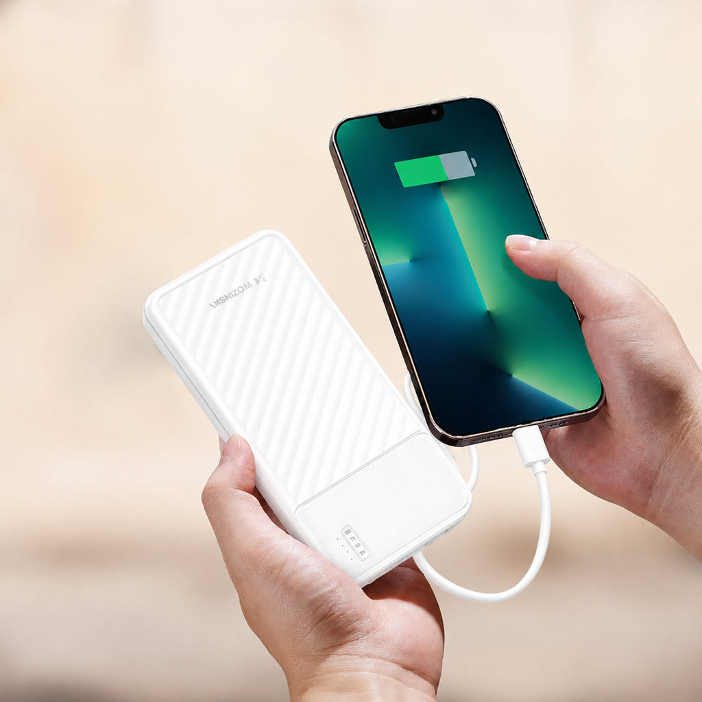 Wozinsky W11-W 10000mAh 10W Powerbank su integruotais kabeliais ir žibintuvėliu - Balta -- Powerbanks