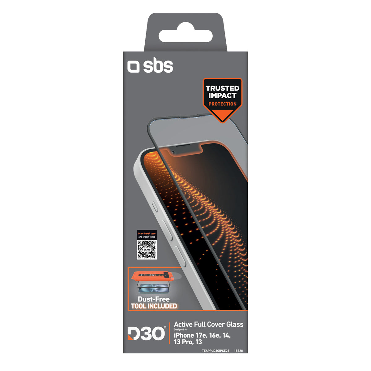 SBS D3O Tempered Glass for iPhone 13/13 Pro/14/16e/17e withQ ZXQZTOKEN7