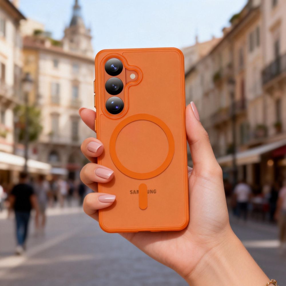 Tech-Protect Magmat MagSafe Dėklas, skirtas Samsung Galaxy S26 - Orange Matte -- Samsung Galaxy S26