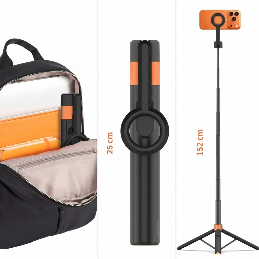 Tech-Protect L10S Bluetooth Selfie Lazdelė Trikojis – Juoda ir Oranžinė -- Selfie Sticks & Tripods