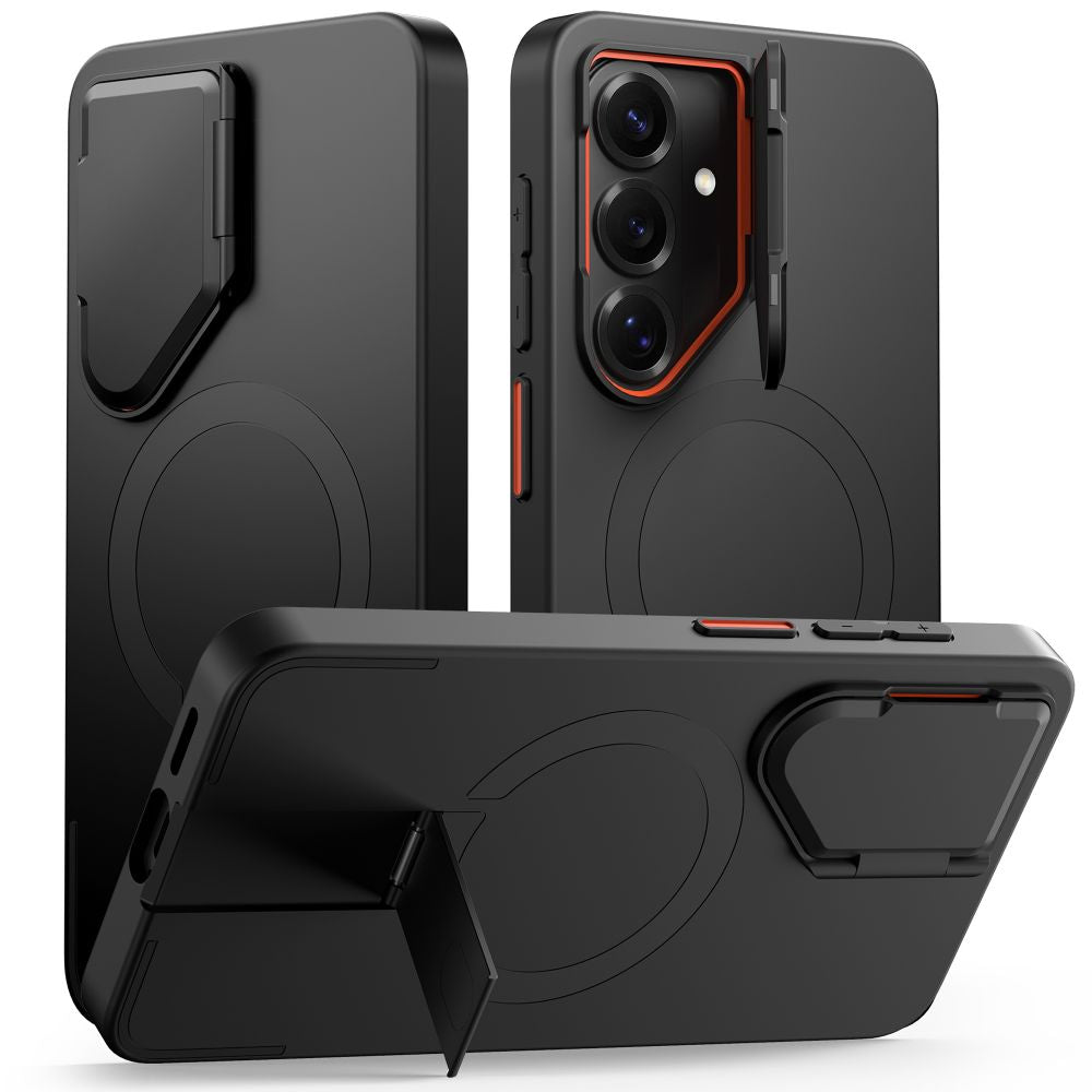 Tech-Protect Kevlar Aura MagSafe Dėklas, skirtas Samsung Galaxy S26 - Black and Orange -- Samsung Galaxy S26