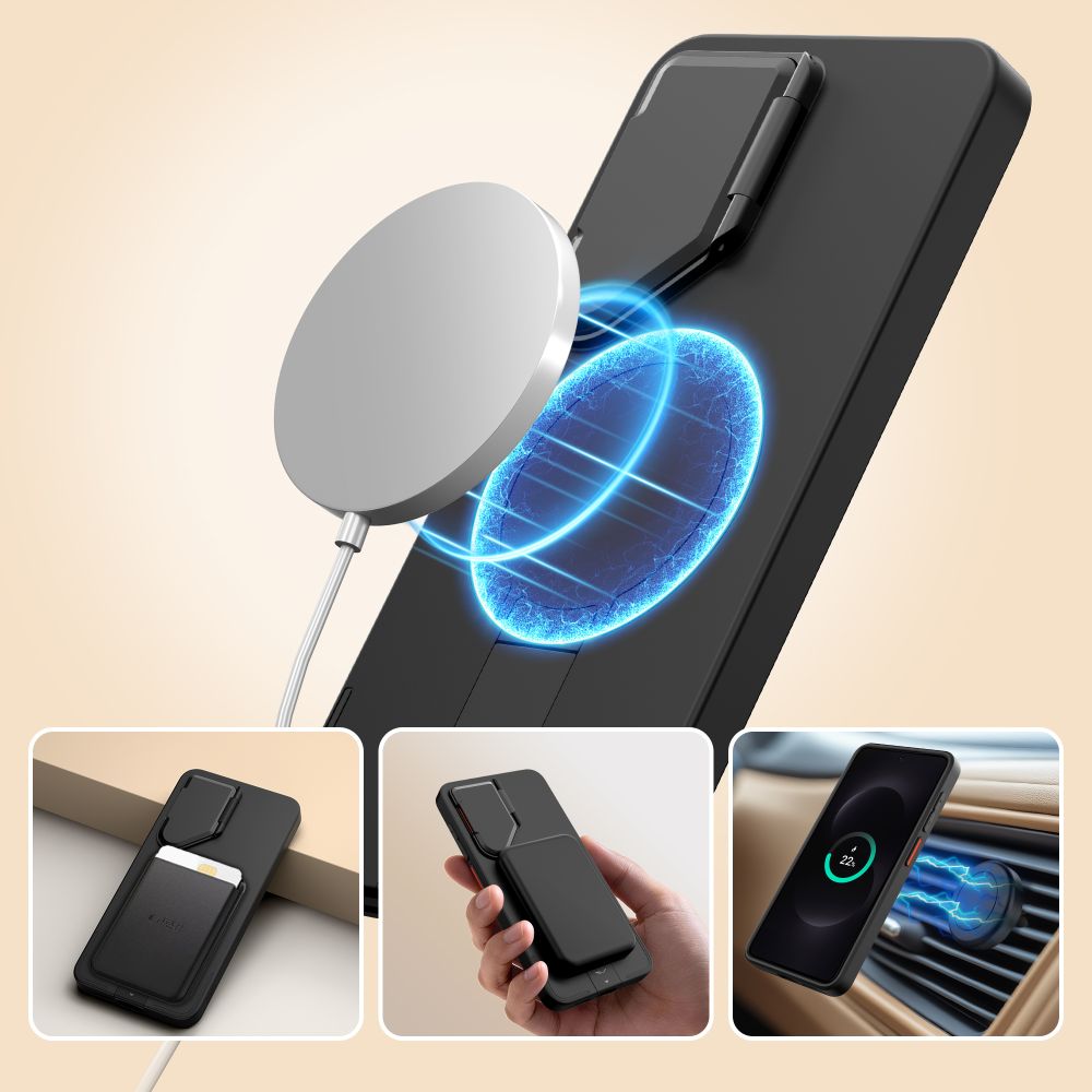 Tech-Protect Kevlar Aura MagSafe Dėklas, skirtas Samsung Galaxy S26 - Black and Orange -- Samsung Galaxy S26