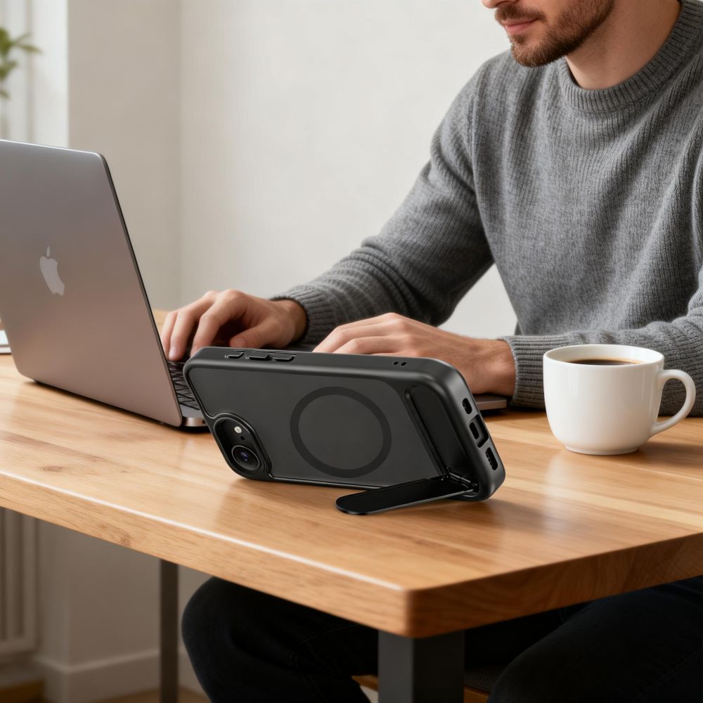 Tech-Protect MagRack MagSafe Dėklas, skirtas iPhone 16e / 17e - juodas -- iPhone 16e / iPhone 17e
