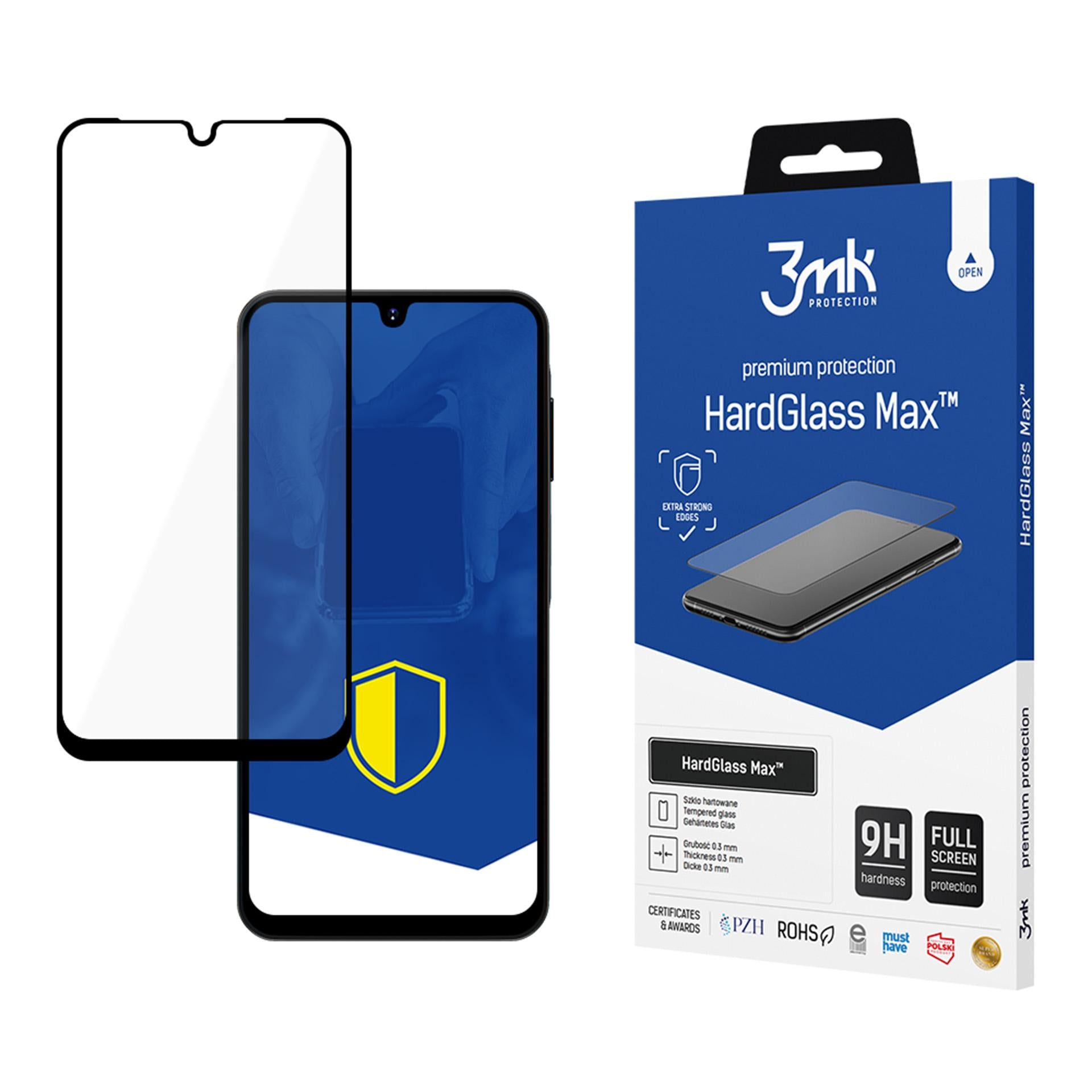 Sustiprintas viso ekrano grūdintas stiklas 3mk HardGlass Max Juodas, skirtas Samsung Galaxy A16/A26/M16 -- Samsung Galaxy A16
