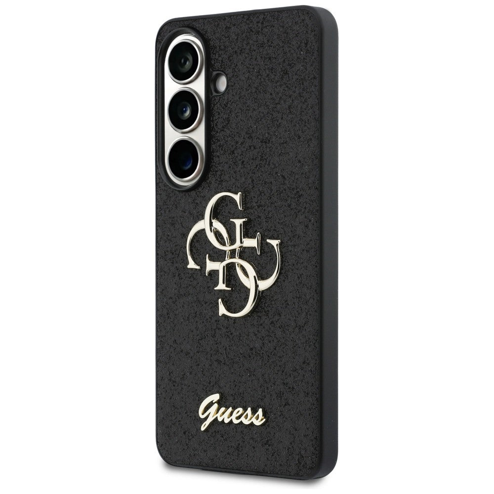 Guess Fixed Glitter Big 4G Metal Logo dėklas Samsung Galaxy S26 - juodas -- Samsung Galaxy S26