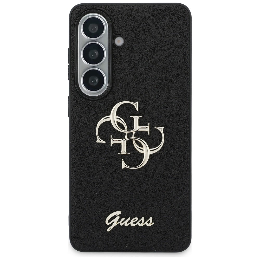Guess Fixed Glitter Big 4G Metal Logo dėklas Samsung Galaxy S26 - juodas -- Samsung Galaxy S26