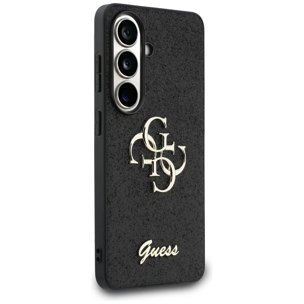Guess Fixed Glitter Big 4G Metal Logo dėklas Samsung Galaxy S26 - juodas -- Samsung Galaxy S26