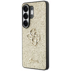 Guess Fiksuotas Glitter Big 4G Metalinis Logo dėklas, skirtas Samsung Galaxy S26 Ultra - gold