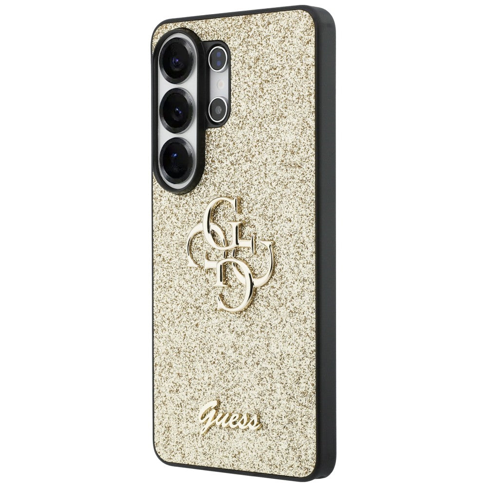 Guess Fiksuotas Glitter Big 4G Metalinis Logo dėklas, skirtas Samsung Galaxy S26 Ultra - gold