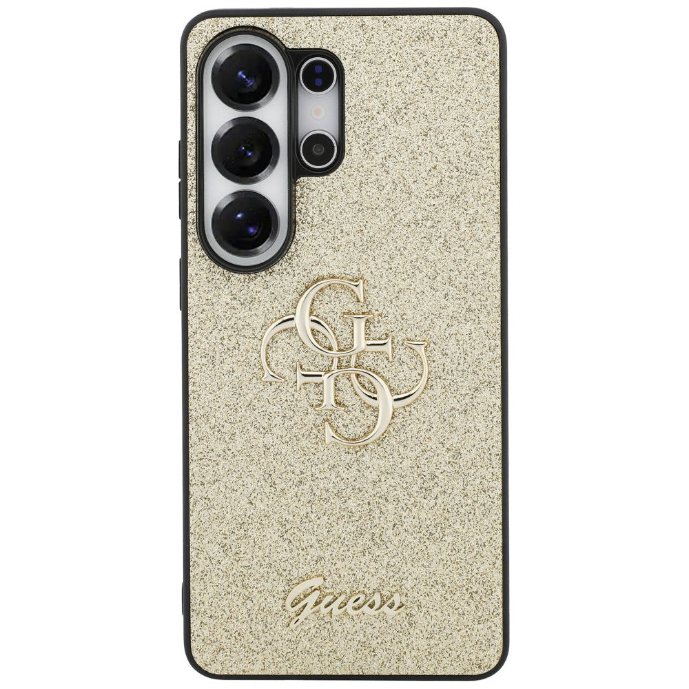 Guess Fiksuotas Glitter Big 4G Metalinis Logo dėklas, skirtas Samsung Galaxy S26 Ultra - gold